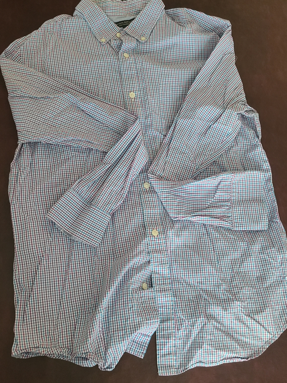 Banana Republic Men's Slim Fit Button-Down Check Shirt - Blue, Red, White